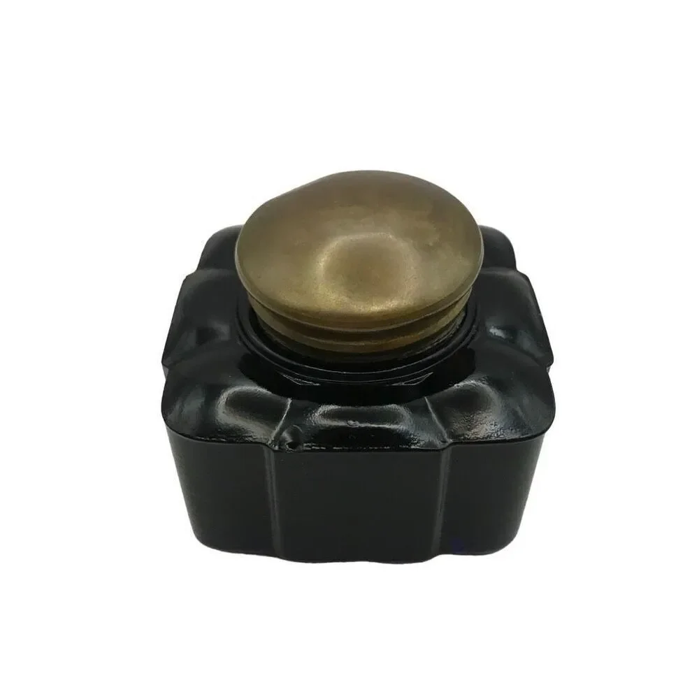 Antique Cobalt Glass Inkwell Square With Brass‎ Hinged Lid